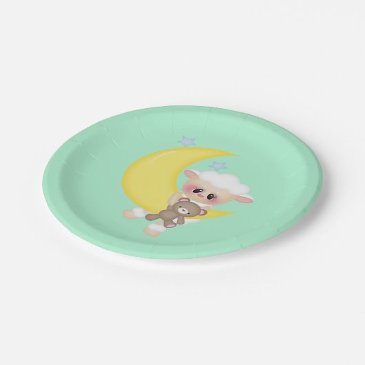 Lamm- und Halbmonddusche Pappteller (Schrägansicht)