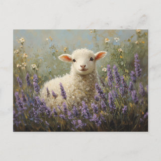 Lamm- und Lavendelgemälde Postkarte