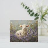 Lamm- und Lavendelgemälde Postkarte (Stehend Vorderseite)