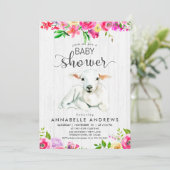 Lamm & Watercolor Blumendusche Einladung (Stehend Vorderseite)