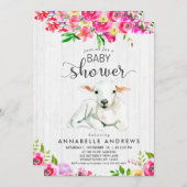Lamm & Watercolor Blumendusche Einladung (Vorne/Hinten)