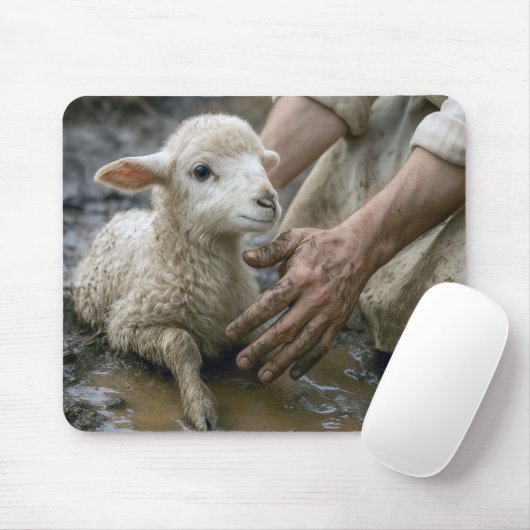 Lamm wird von einem Hirten gerettet Mousepad (Mit Mouse)