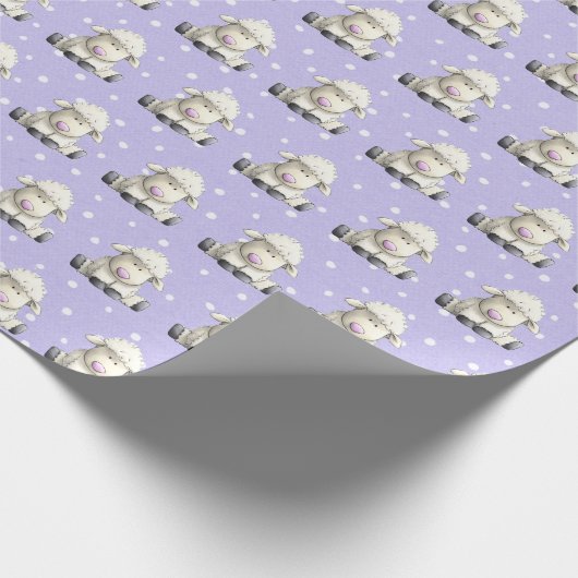 Lämmchen auf Lila Punkten Geschenkpapier (Ecke)