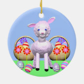 Lämmer, Blume und Körbe für verspielte Ostern Keramikornament (Hinten)