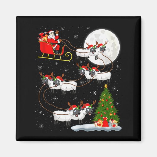 Lämmer Schafe Santa Schlitten Fliegend Lustig Magi Magnet (Vorne)