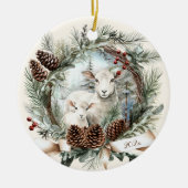 Lämmer und Nutztiere rustikale Weihnachtskranke Keramik Ornament (Vorne)