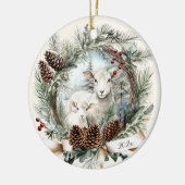 Lämmer und Nutztiere rustikale Weihnachtskranke Keramik Ornament (Links)