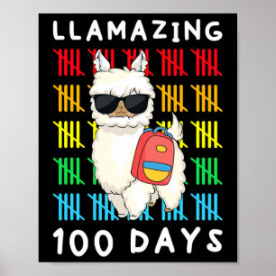 Lamming 100 Days of School Kids Llama Lehrer 10 Poster