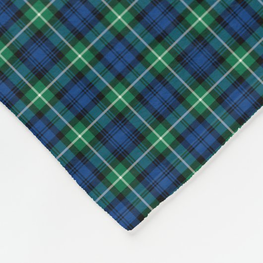 Lamont Clan Bright Blue und Green Tartan Fleecedecke (Ecke)