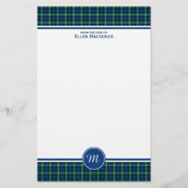 Lamont Clan Bright Blue und Green Tartan Monogram Briefpapier