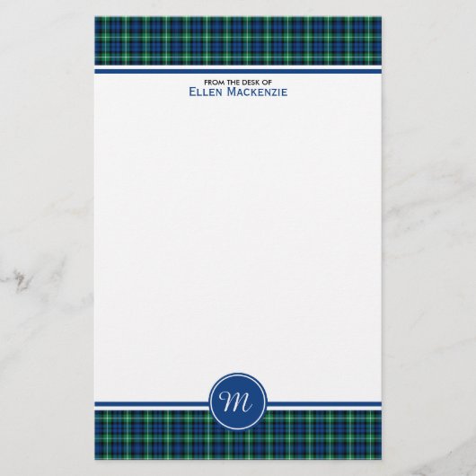 Lamont Clan Bright Blue und Green Tartan Monogram Briefpapier (Vorderseite)