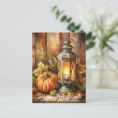 Lamp und Pumpkins Glückliches Erntedankfest Feiertagspostkarte (Stehend Vorderseite)