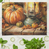 Lampe und Kürbisse Herbst Geschirrtuch (Gefaltet)