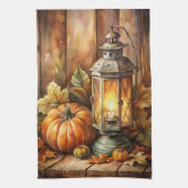 Lampe und Kürbisse Herbst Geschirrtuch (Vertikal)