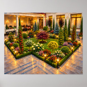 Lampionsgarten neben einer leuchtenden Villa Poster