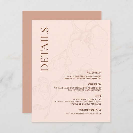 LANA Modern Latté Orchid Wedding Details Card Begleitkarte (Vorne/Hinten)