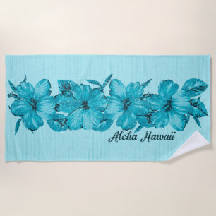 Lanai Distressed Hawaiian Hibiskus - Aqua Bue Strandtuch