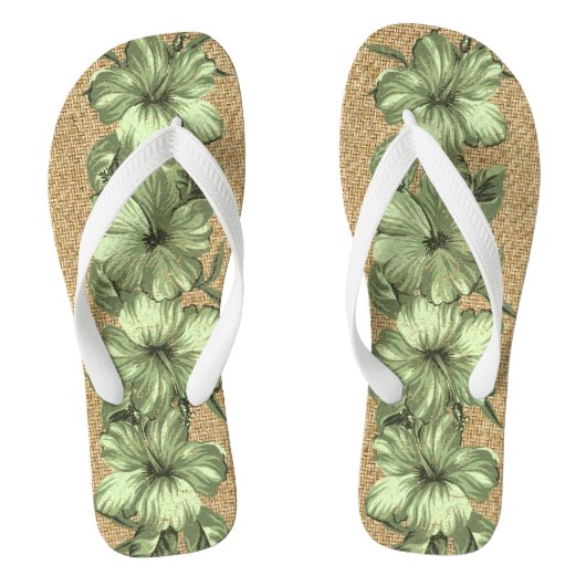 Lanai Distressed Hawaiian Hibiskus - Green Badesandalen (Fußbett)