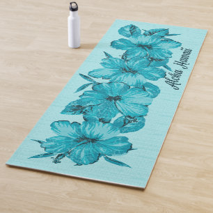 Lanai Distressed Hawaiian Hibiskus Turq Yogamatte