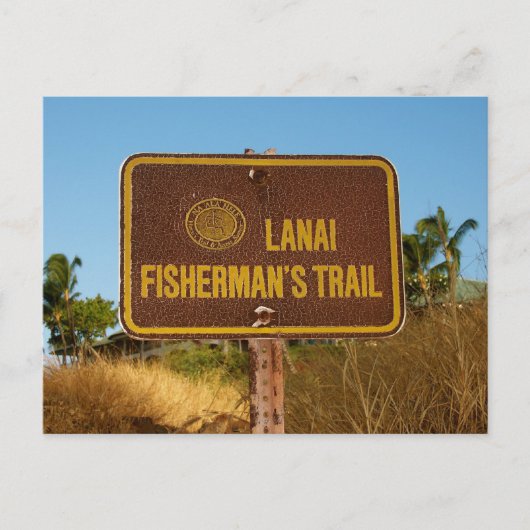 Lanai Fisherman Trail Vintag Island Sign Postkarte (Vorderseite)