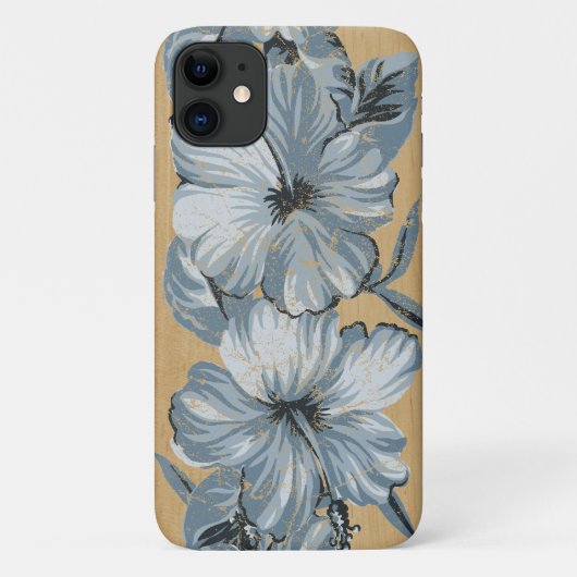 Lanai Hawaiian Blue Hibiskus Imitats Wood Case-Mate iPhone Hülle (Rückseite)