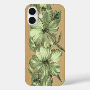 Lanai Hawaiian Hibiscus Faux Wood Grün iPhone 16 Plus Hülle