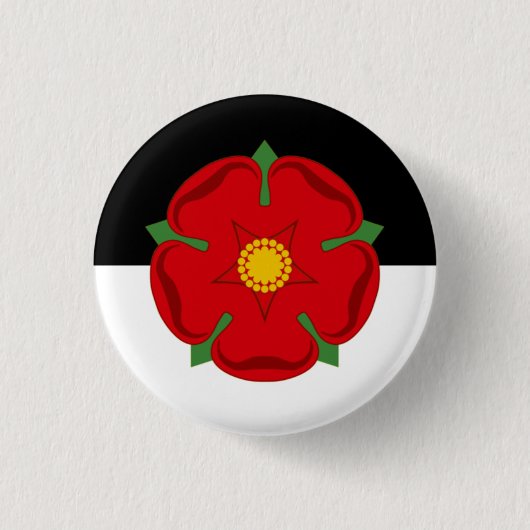 Lancashire Abzeichen - Rose auf Schwarz und Weiß Button (Vorderseite)