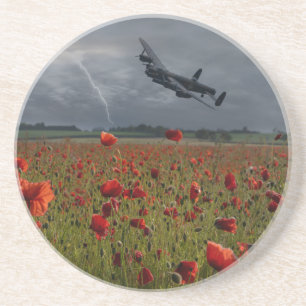 Lancaster Bomber über einem Mohnfeld Getränkeuntersetzer