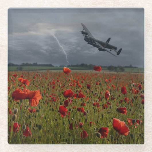 Lancaster Bomber über einem Mohnfeld Glasuntersetzer (Vorderseite)