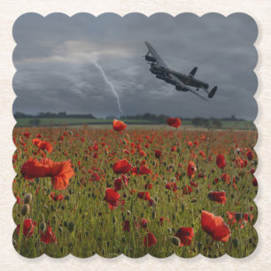 Lancaster Bomber über einem Mohnfeld Untersetzer