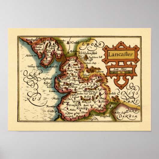 "Lancaster" Lancashire Landkreis Map Poster (Vorne)