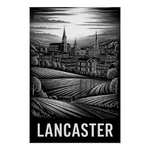 Lancaster Pennsylvania Skyline Schwarz Weiß Holzsc Poster