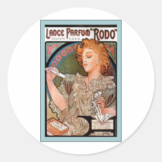 Lance Parfum ~ Rodo ~ Alphonse Mucha Runder Aufkleber (Vorderseite)