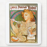 Lance Parfum Rodo Mousepad<br><div class="desc">Vintages Jugendstil-Werbeplakat für Lance Parfum Rodo von Alphonse Mucha</div>