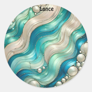 LANCE ~ SHINY Blue White Abstrakt ~ Runder Aufkleber