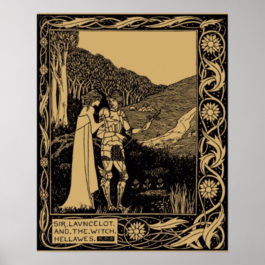 Lancelot und Hellawes von Aubrey Beardsley Poster (Vorne)