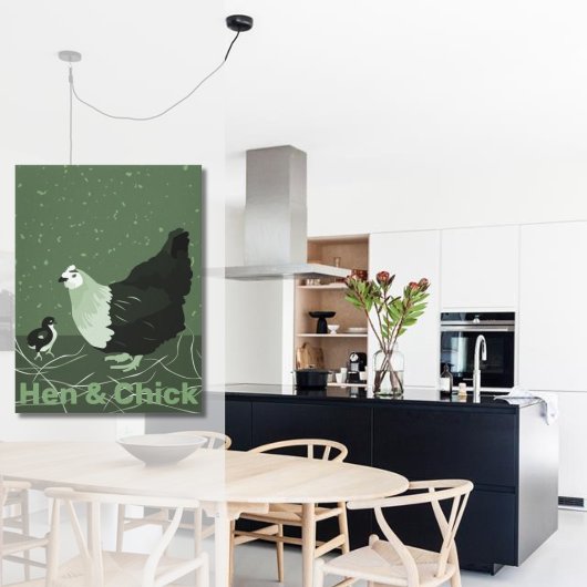 Land Animal Mother Hen & Chick Geflügel Küche Leinwanddruck