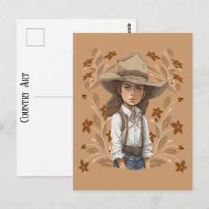 Land Art Cowgirl Cowboyhut Pose mit Blumen Postkarte