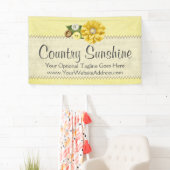 Land-Bauernhaus-gelbe nähende Knöpfe u. Blume Banner (Insitu)