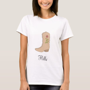 Land-Beige-Stiefel mit Blume T-Shirt