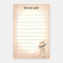 Land-Beige-Stiefel- und Hut-Notizblock mit Aufgabe
