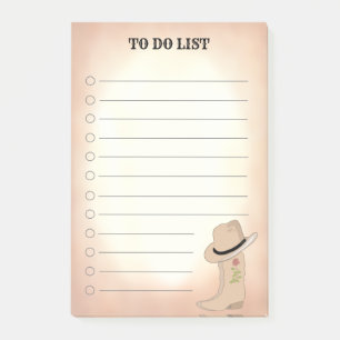 Land-Beige-Stiefel- und Hut-Notizblock mit Aufgabe Post-it Klebezettel