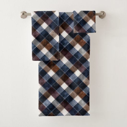 Land Blau Rot Weiß Grau Quadrate Badhandtuch Set (Insitu)