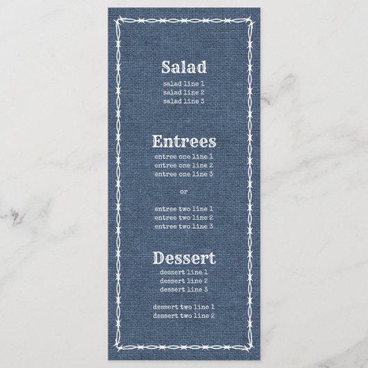 Land Blue Denim und Barb Wire 2 Menükarte (Vorderseite)