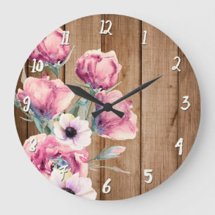 Land Blume Rustikales Stallholz Große Wanduhr