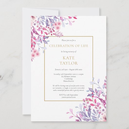 Land Blumenbeerdigung Feier des Lebens Einladung (Vorderseite)