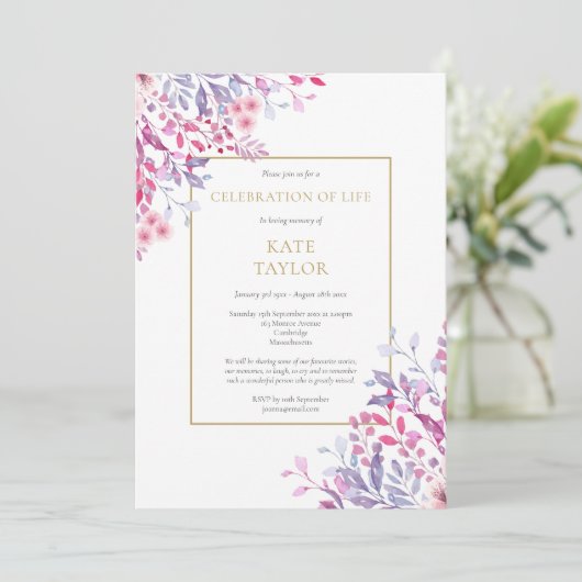 Land Blumenbeerdigung Feier des Lebens Einladung (Stehend Vorderseite)