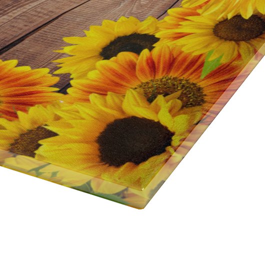 Land Blumengelbe Sonnenblume Rustikales Barnholz Schneidebrett (Ecke)