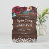 Land Burgund Marine Blumenstrasse | Hochzeit von H Einladung (Stehend Vorderseite)