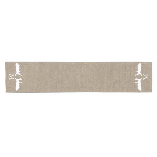 Land Burlap White Elche Antler Mit Monogramm Kurzer Tischläufer (Horizontal)